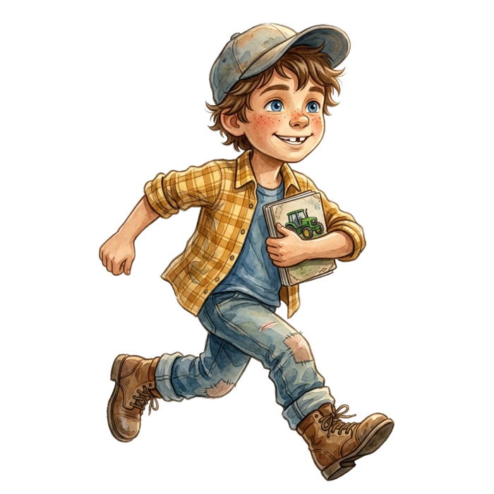 Illustration of Cody Briggs running with his notebook